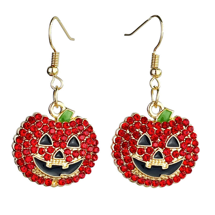 Halloween Pumpkin and Ghost Metal Earrings with Rhinestone Accents