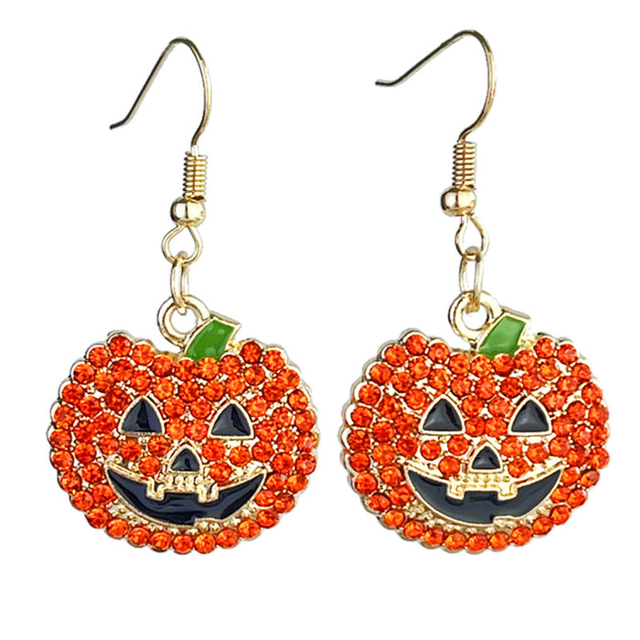 Halloween Pumpkin and Ghost Metal Earrings with Rhinestone Accents