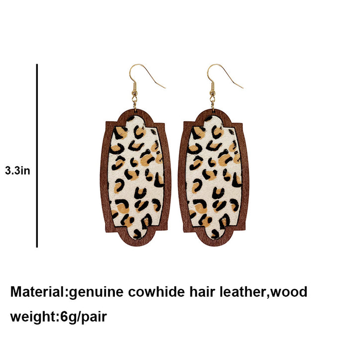 Wooden leopard print earrings