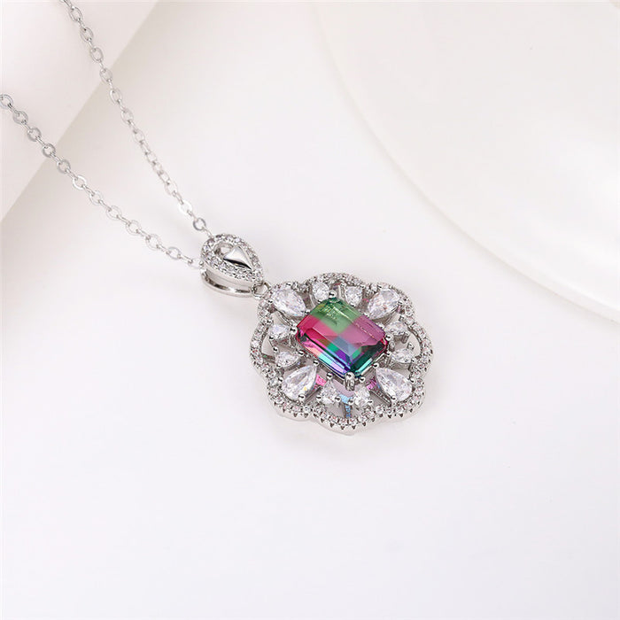 Hollow Flower Colored Gemstone Zirconia Women's O-shaped Chain Necklace