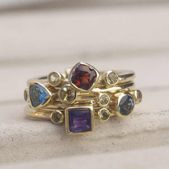 Geometric ring European and American multi-color ring   personalized female ring