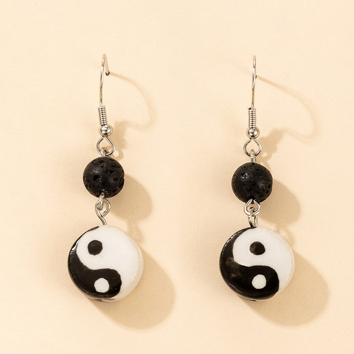 Oil dripping Tai Chi earrings black and white contrast Bagua pendant alloy earrings