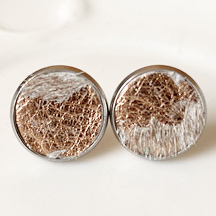 Factory Wholesale Stainless Steel Leather and Cowhide Earrings with Minimalist Bohemian Embossed Design