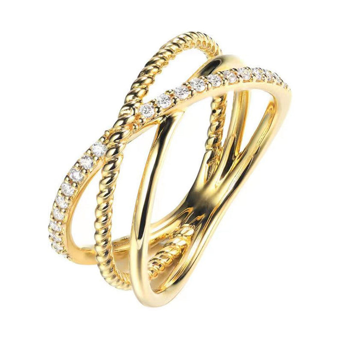 Retro cross ring for women Korean style gold hollow multi-layer design