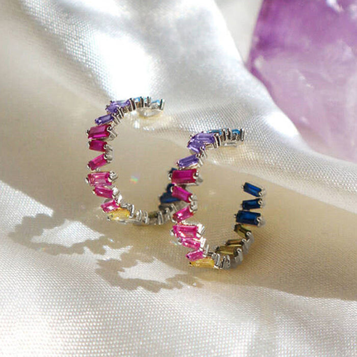 Colored zircon earrings autumn and winter small hoop earrings