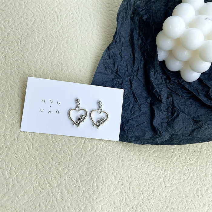 Heart-shaped angel earrings hollow design simple and sweet no ear piercing ear clip