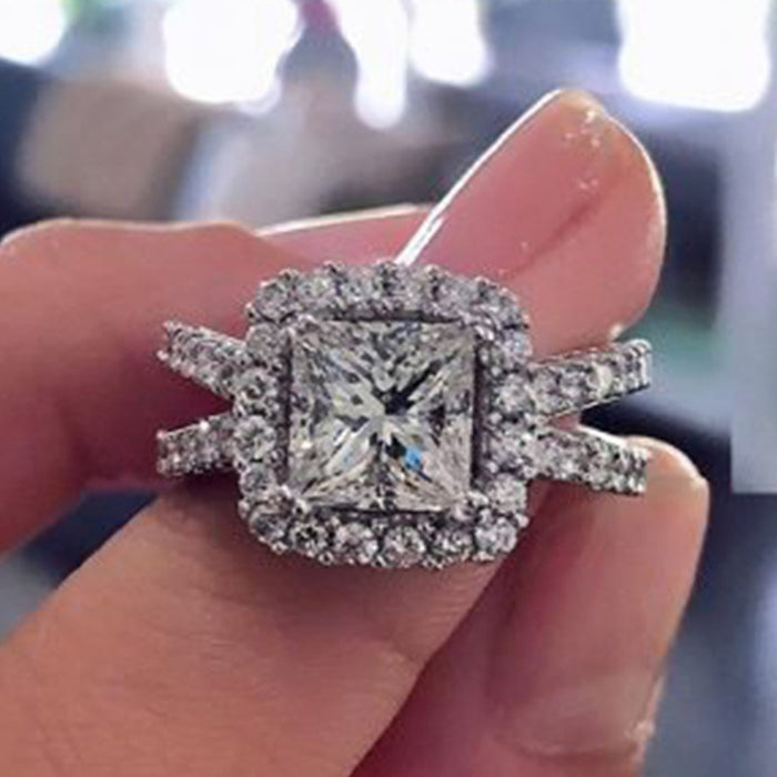 Women's ring with square diamond and zircon foreign trade jewelry accessories