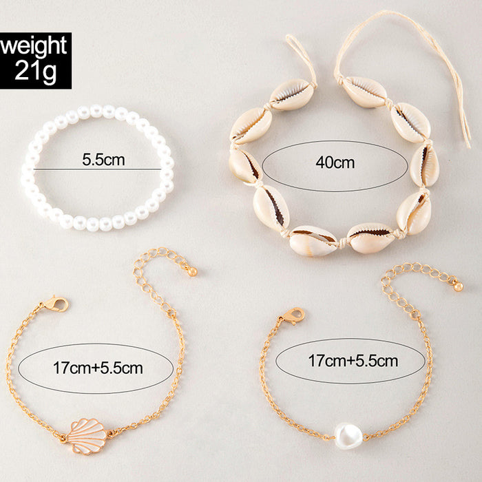 Pearl Shell Bracelet Set - Four-Piece Beach Women’s Jewelry