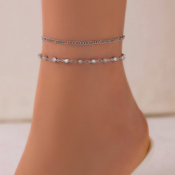 Crystal Double-Layer Anklet with Simple Chain Design