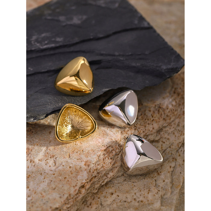 Pendientes triangulares tridimensionales de acero inoxidable chapado en oro de 16 quilates, novedad primavera/verano 2024: joyería de oro blanco estilo playa