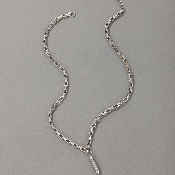 Silver Bullet Pendant Necklace with Geometric Hip-Hop Choker Design