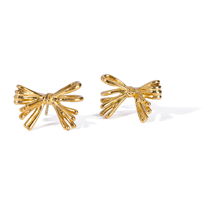 Pendientes martillados de acero inoxidable y oro de 16 quilates: pendientes minimalistas de moda con forma de lazo de acero y titanio para mujer