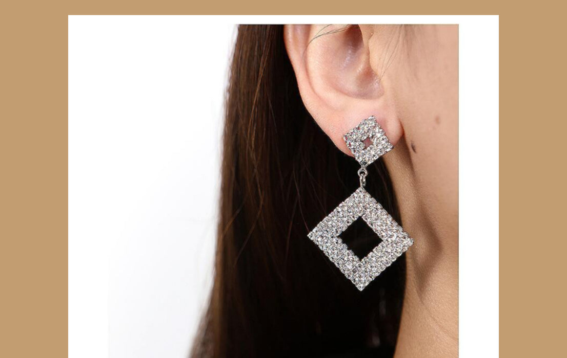 Geometric Drop Earrings - Silver Rhinestone Jewelry for a Trendy Look