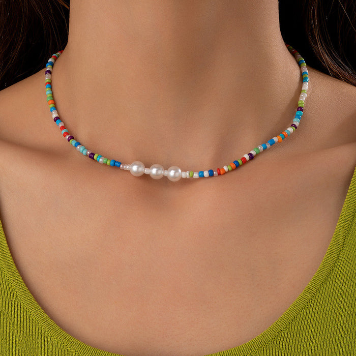 Colorful Beaded Necklace - Ethnic Pearl Single-Layer Choker