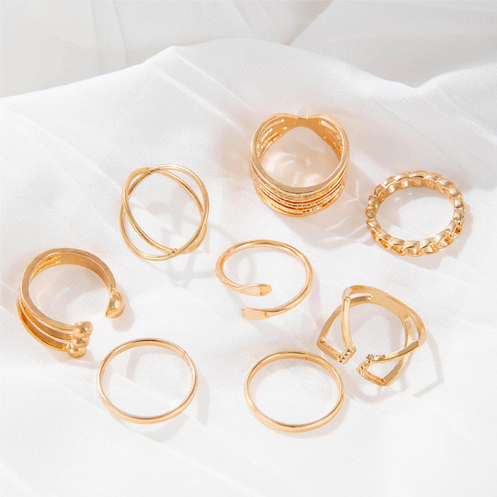 Geometric Cross Ring Set - Fashion Open Eight-Piece Set