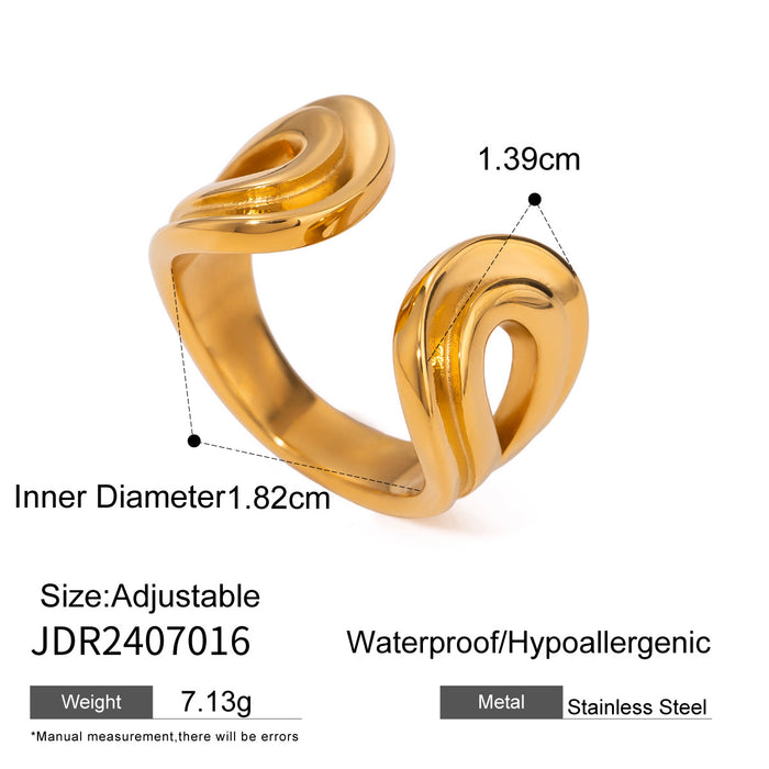 Adjustable 18K Gold Plated Stainless Steel Ring with Wavy Pattern