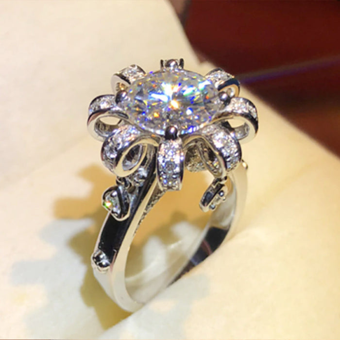 White gold petal micro-paved zircon ring, wedding anniversary ring accessories