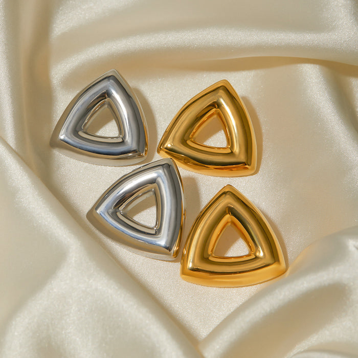 Pendientes triangulares huecos de acero inoxidable en oro de 18 quilates de moda europea: joyería minimalista de acero y titanio