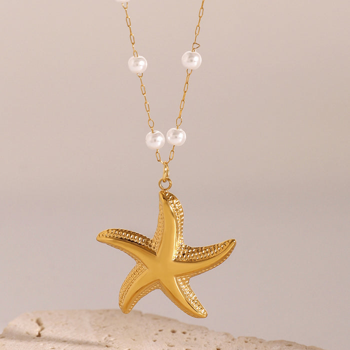 Stainless steel starfish necklace clavicle chain titanium steel ring hand jewelry cross-border