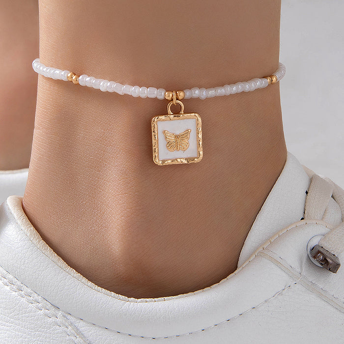 Bohemian Style Heart Pendant Anklet Set – Rhinestones and Layered Chains