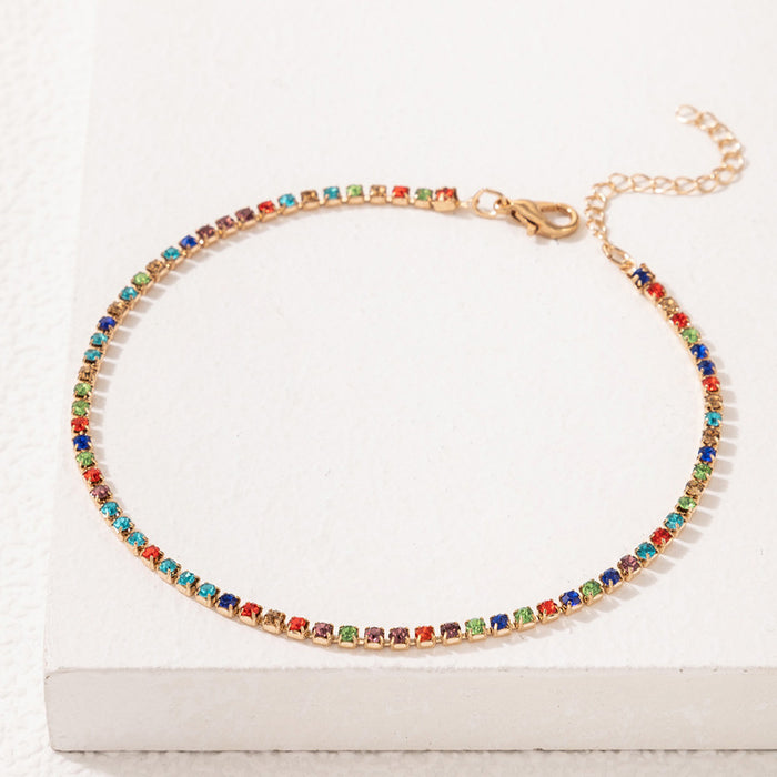 Colorful Rhinestone Single Layer Anklet with Geometric Design