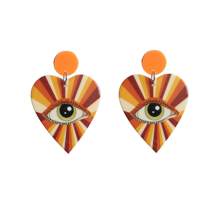 Retro Disco Ball Heart and Eye Earrings with Rainbow Design