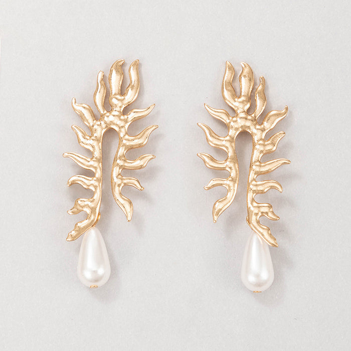 Water Drop Pearl Geometric Sun Leaf Long Earrings