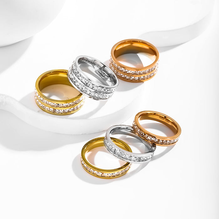 Wholesale gold-plated stainless steel and titanium steel full-circle square diamond rings