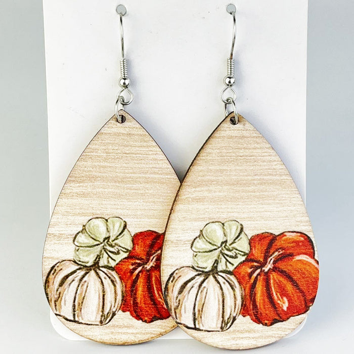 Autumn Floral Ghost Earrings with Bohemian Pumpkin and Thanksgiving Designs