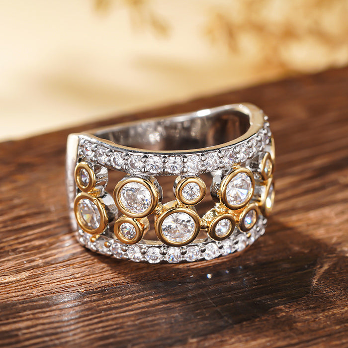 Women's two-tone inlaid round combination ring