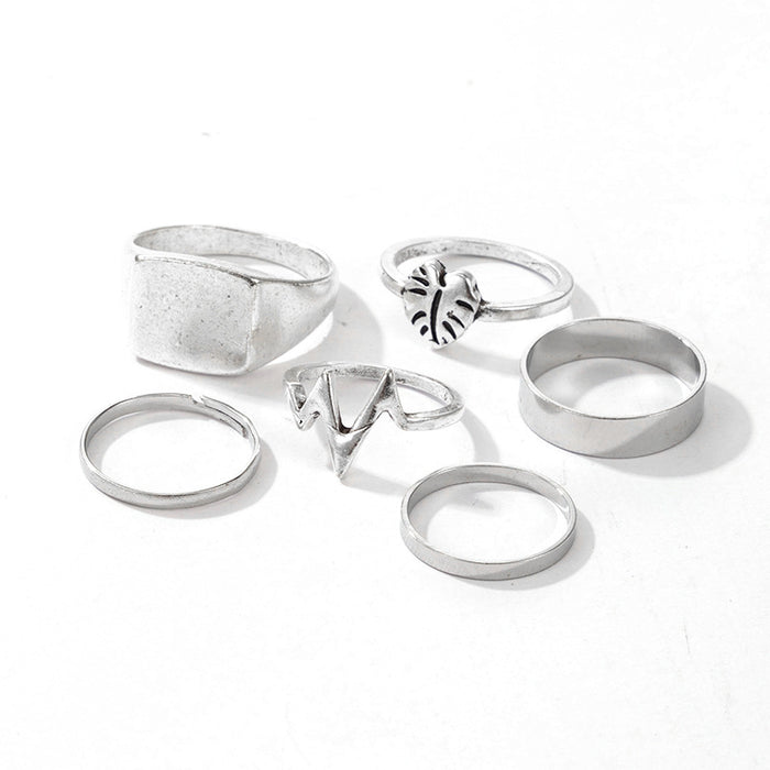 Bohemian Geometric ECG Leaf Ring 6-Piece Set