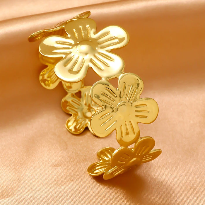 Wholesale 304 Stainless Steel Wide Open Cuff Bracelets with Irregular Shapes, Striped Textures, and Floral/Scallop Embossing