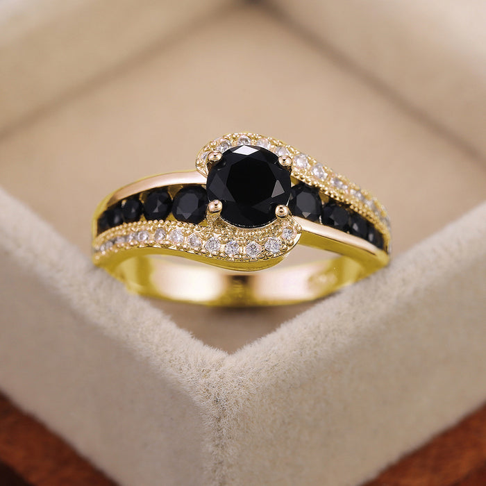 Women's ring with black zircon