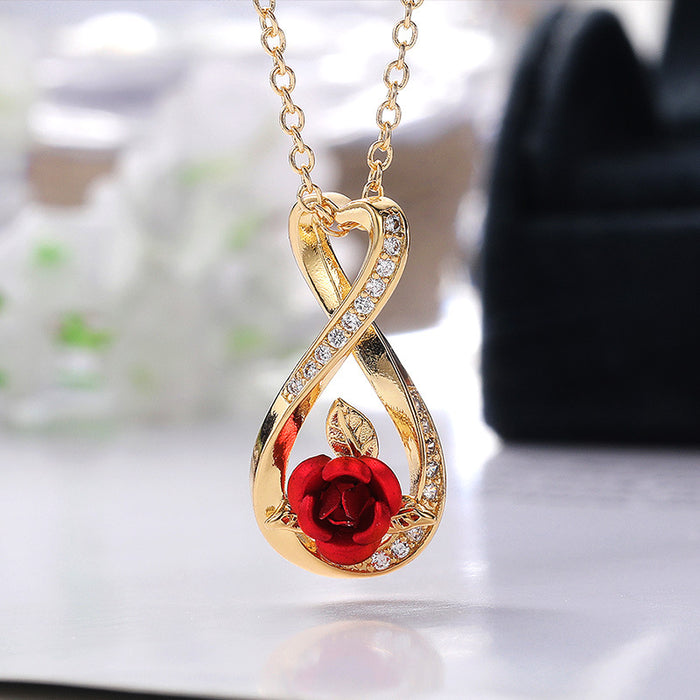 Two-color electroplated heart-shaped flower inlaid zircon necklace for women