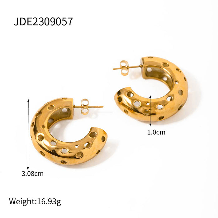 Pendientes redondos huecos en forma de C de acero inoxidable chapado en oro de 18 quilates: joyería de moda para mujeres