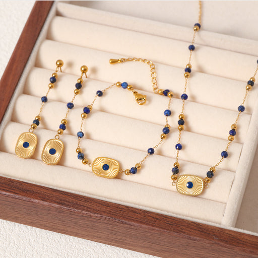 Wholesale natural lapis lazuli long tassel bracelet, earrings and necklace sets - wallojewerly 