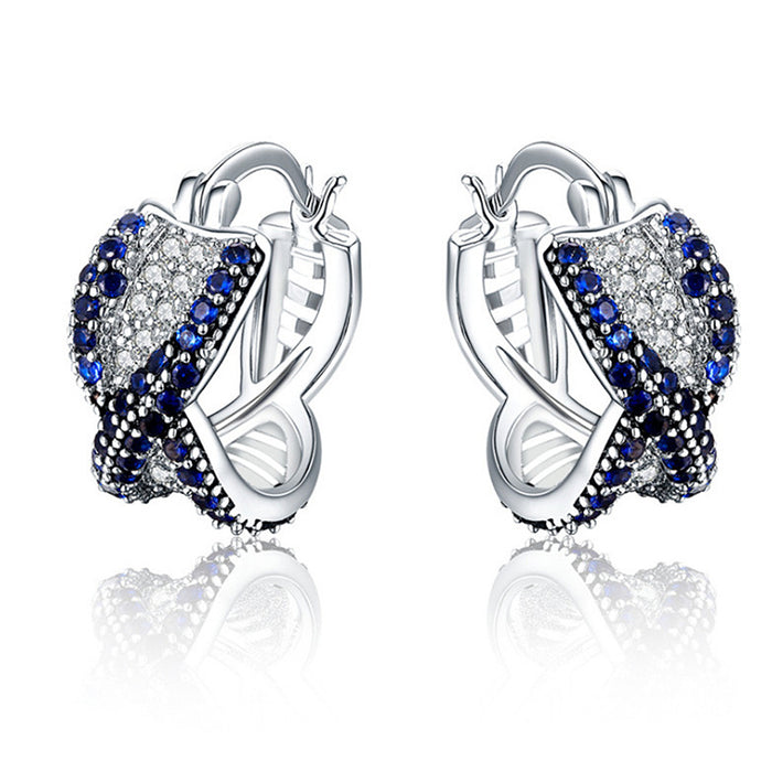 High-grade royal blue zircon ear clip hip-hop style earrings