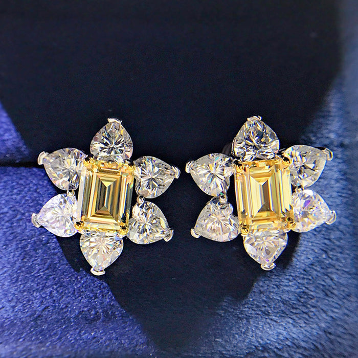 Yellow Diamond Earrings Flower Zircon Dinner Earrings