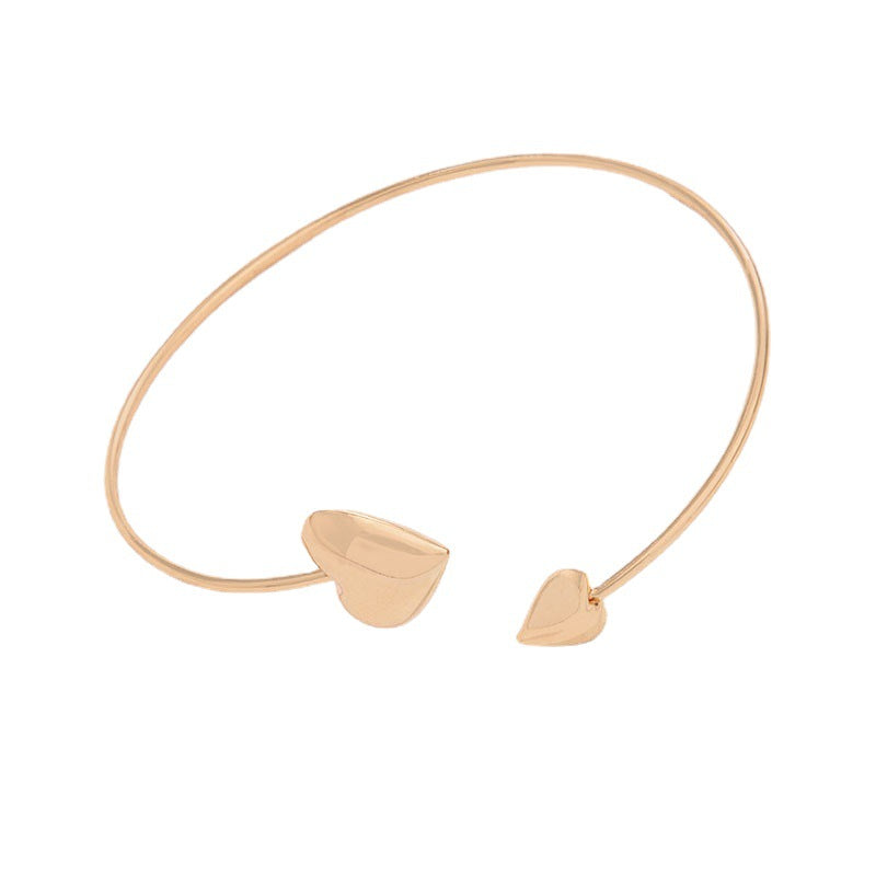 Double Heart Cuff Bracelet - Minimalist Open Circle Bangle Jewelry for Women