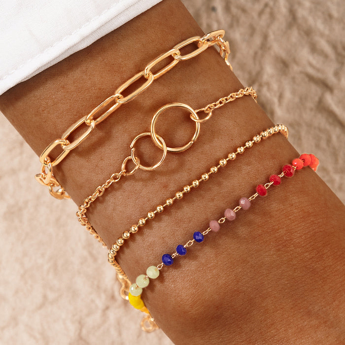 Bohemian Circle Chain Bracelet Set - Colorful Four-Piece Bead Bracelet