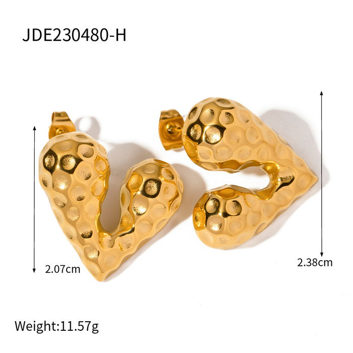 Pendientes de botón con forma de corazón líquido de acero inoxidable y oro de 18 quilates de tendencia europea: joyería de diseñador para venta al por mayor