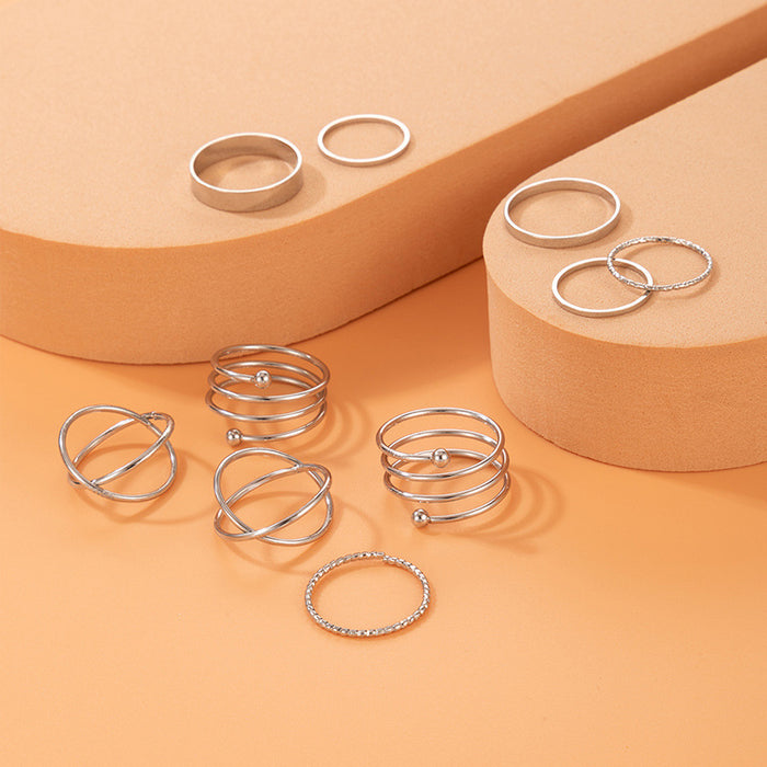 Korean style simple cross round ring set, geometric irregular joints ten-piece set