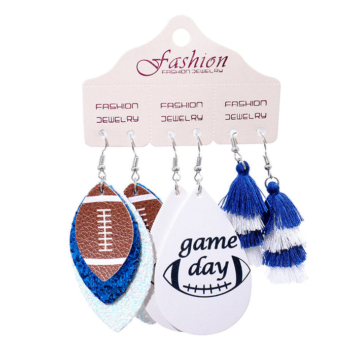 PU Leather Earring Set for Christmas with Football and Cheerleader Tassels