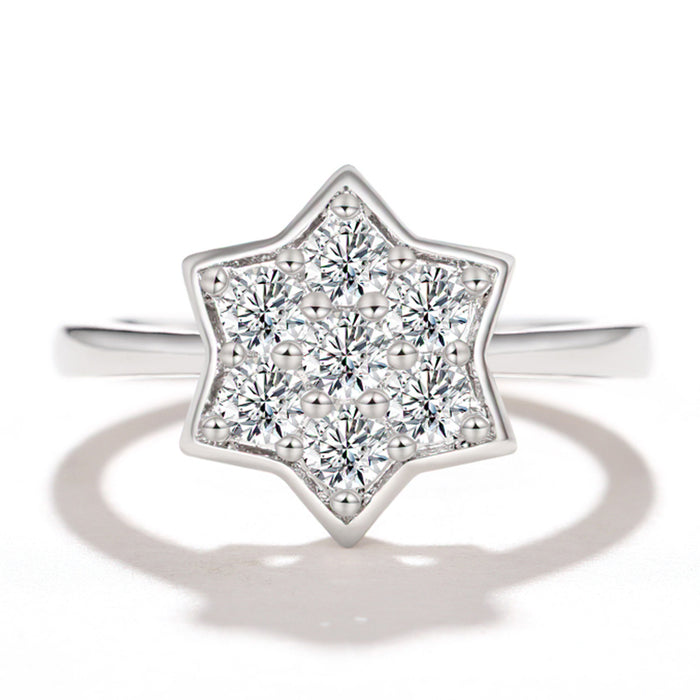 Small star-shaped thin ring, copper inlaid with zircon hexagonal star