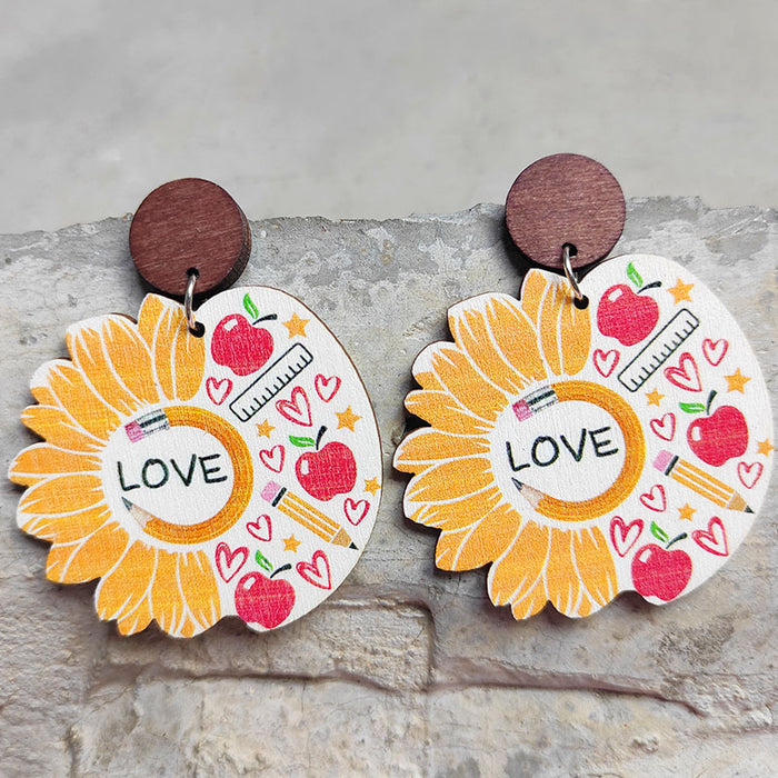 Teacher Earrings with Pencil, Apple, Sunflower, and Thank You Gifts