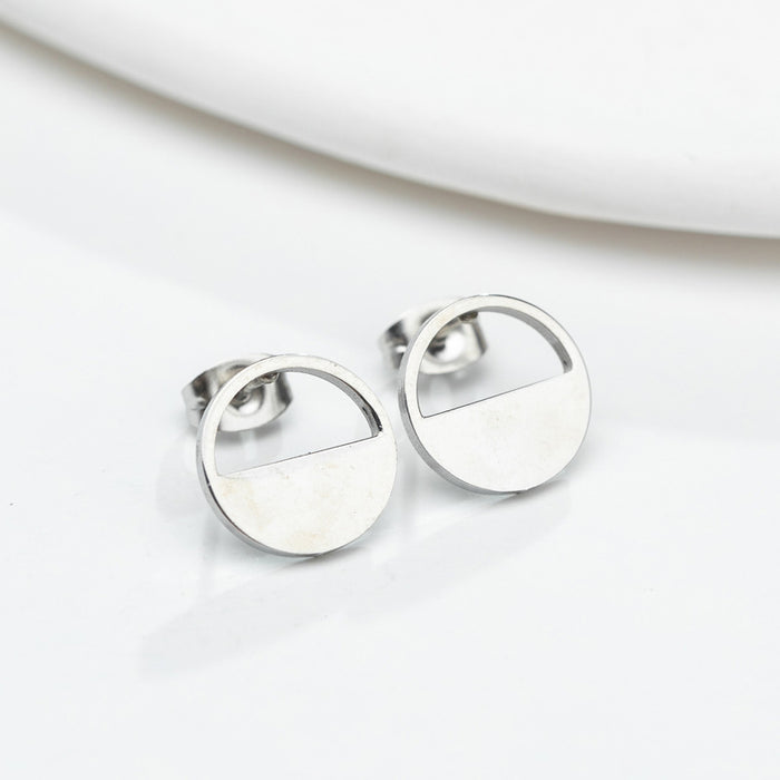 Geometric Half-Circle Stainless Steel Stud Earrings - Chic and Minimalist Jewelry