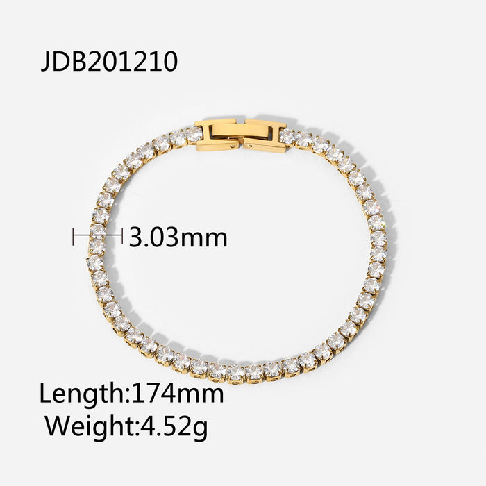 18K Gold Plated Stainless Steel Zircon Inlaid Bracelet - Stylish Fashion Jewelry for Women