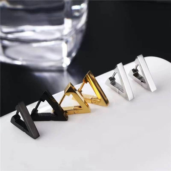 Japanese and Korean titanium steel triangle earrings for men and women punk style personalized stainless steel earrings