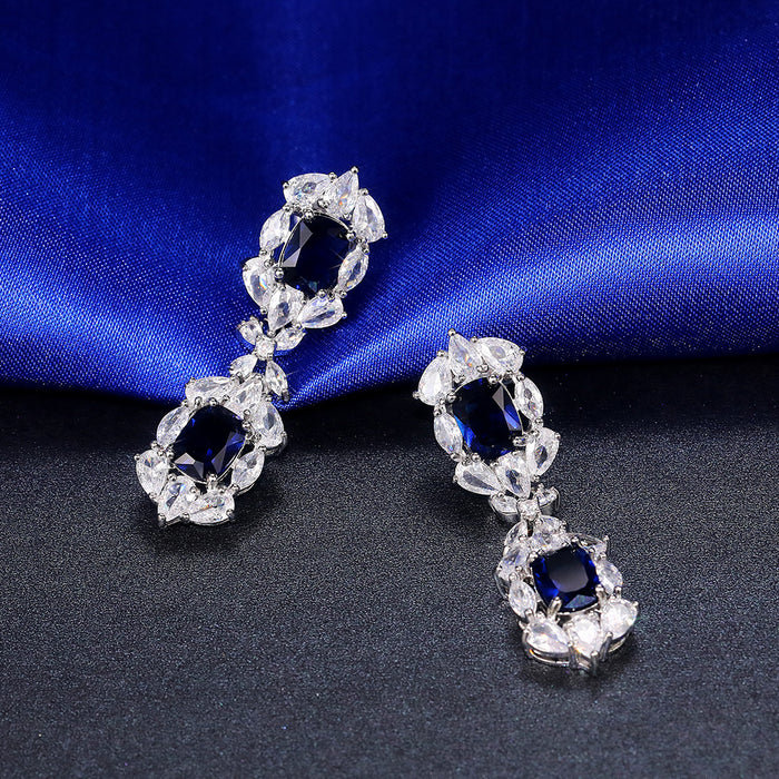 Pendientes de borlas de circonita azul real para vestido de novia