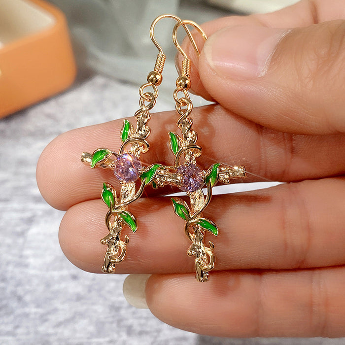 Leaf Drop Oil Zircon Earrings Women's Earrings Wholesale